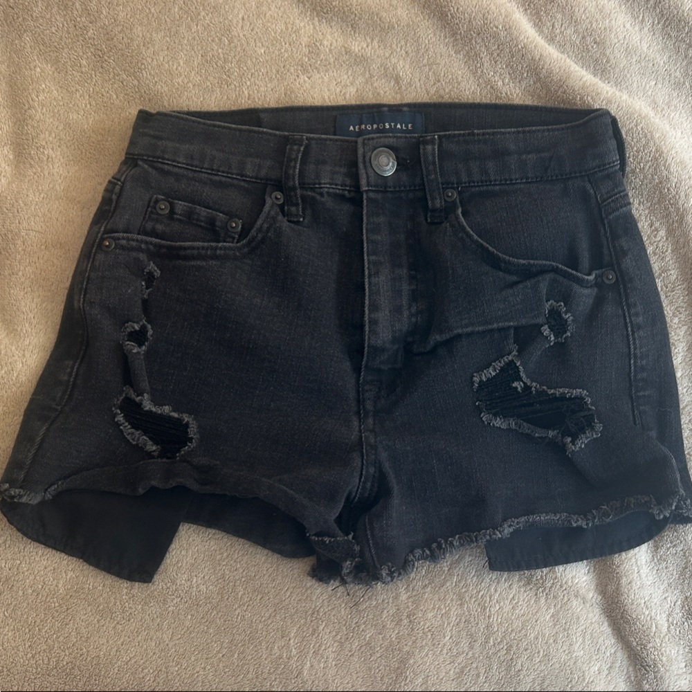 Aeropostale Black cheeky Distressed Jean Shorts